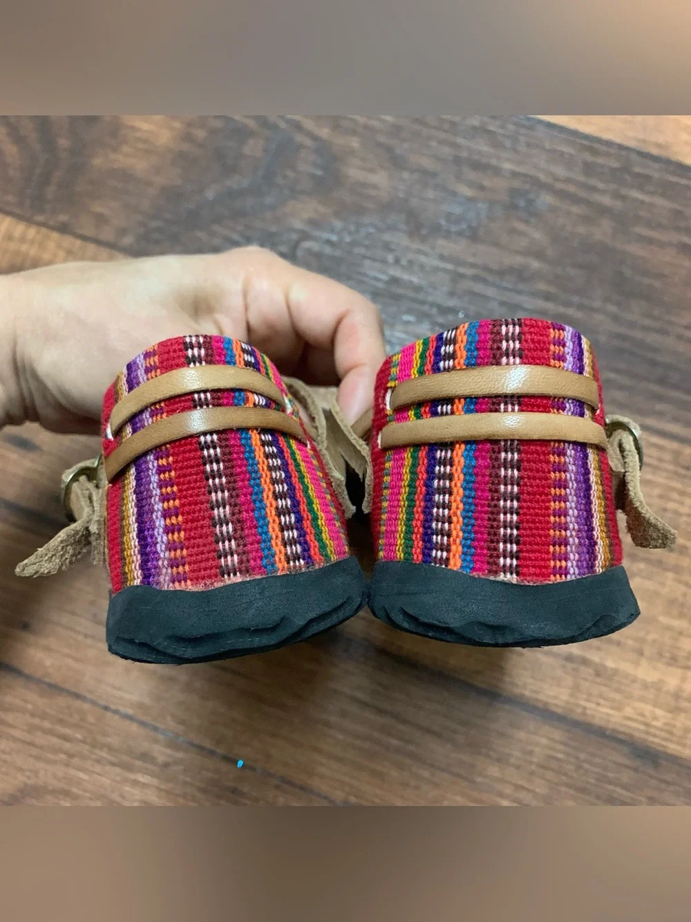 Colorful Woven Leather Mary Jane Sandals Handmade Girls Mexican Sz 29 (11 USA)